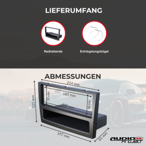 Audioproject A147 Radioblende Set für Opel Corsa C Combo Omega B Astra G Vectra C Meriva A Agila Entriegelungsbügel Autoradio Einbaurahmen schwarz