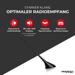 Audioproject A285 Autoantenne 24cm Fuß 5m Kabel AM FM UKW 16V Verstärker Stromkabel Kurzstab Dachantenne Universal Autoradio