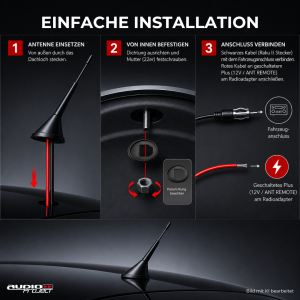 Audioproject A285 Autoantenne 24cm Fuß 5m Kabel AM FM UKW 16V Verstärker Stromkabel Kurzstab Dachantenne Universal Autoradio