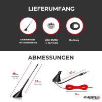 Audioproject A285 Autoantenne 24cm Fuß 5m Kabel AM FM UKW 16V Verstärker Stromkabel Kurzstab Dachantenne Universal Autoradio