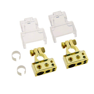 Audioproject A351 Batterie Terminal Set Gold Plus und Minus Pol für 10 + 20 q-mm Stromkabel Autoradio Verstärker Subwoofer