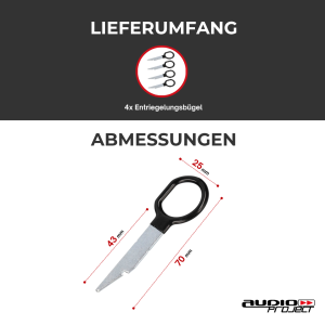 Audioproject A390 Entriegelungswerkzeug 4 Stück Set gummiert Entriegelung für VW Audi Seat Skoda Mercedes Ford Navi Autoradio MFD-2 RNS-E RCD