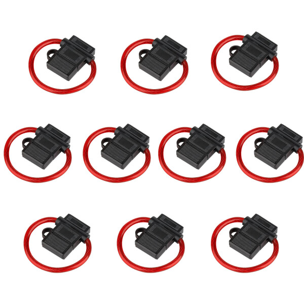 Audioproject A211-20 - 10 Stück SET Auto Sicherungshalter ATC max 40A mit 6mm² 10GA Kabel Spritzwasser geschützt - Extra Dickes Kabel - für Flachsicherung