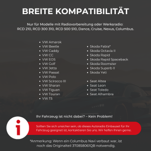 Audioproject A110 Radioblende CanBus Set Doppel DIN ISO für VW Golf Skoda Seat Radioadapter Antennenadapter Entriegelung Autoradio Einbaurahmen