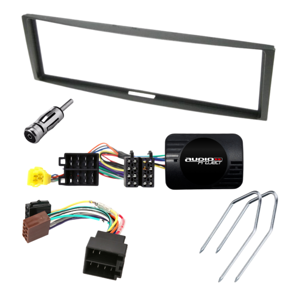 Audioproject A258-40 - Autoradio Radioblende SET 1 DIN für Renault Megane II Modus - Lenkradfernbedienung Antennenadapter Einbaurahmen Lenkradadapter für Pioneer Kenwood China Radio u.a.schwarz