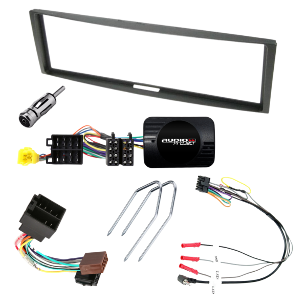 Audioproject A258-40 - Autoradio Radioblende SET 1 DIN für Renault Megane II Modus - Lenkradfernbedienung Antennenadapter Einbaurahmen Lenkradadapter für Pioneer Kenwood China Radio u.a.schwarz