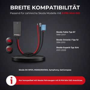 Audioproject UNI A500.1-20-3 - AUX Bluetooth Adapter für Skoda Autoradio 8 PIN Mini ISO