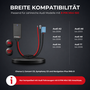 Audioproject UNI A500.1-20-1 - AUX Bluetooth Adapter für Audi Autoradio 8 PIN Mini ISO