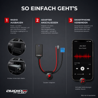 Audioproject UNI A500.1-40-1 - AUX Bluetooth Adapter für Audi Autoradio 12 PIN Quadlock Blau