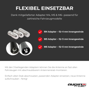 Audioproject A103 Autoantenne 28cm Antennenstab Dachantenne Autoradio AM FM M4 5 6 Adapter