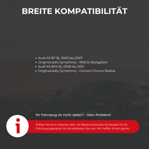 Audioproject A135 Radioblende 2 DIN für Audi A3 8P 8PA Bj. 2003 - 2012 Symphonie Chorus RNS-E Einbaurahmen Autoradio schwarz